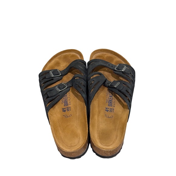 Birkenstock Black Leather Strappy Comfort Soft Footbed Sandals Women Size 10 - Picture 3 of 5